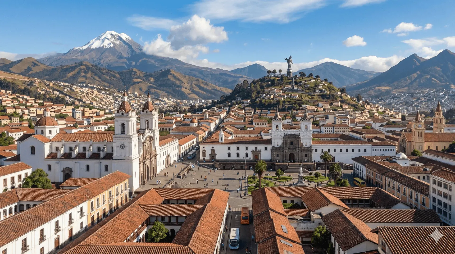 Vista panorámica de la ciudad de Quito y sus alrededores, cubriendo todas las zonas de servicio de limpieza a domicilio: Norte, Sur y Valles
