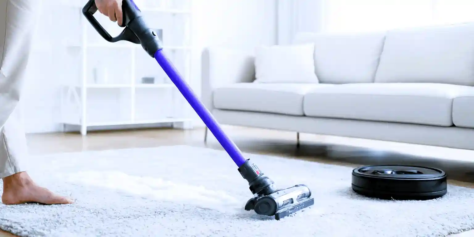 Servicio de limpieza en una sala de lujo en Quito: lavado y aspirado profundo de alfombra de pelo largo y muebles para eliminar la suciedad y ácaros
